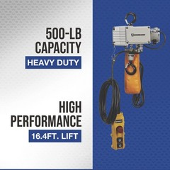 Strongway Mini Electric Chain Hoist, 500-Lb. Capacity, 16.4ft. Lift