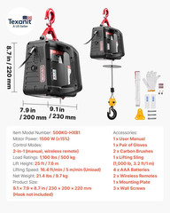 2-In-1 Electric Hoist Winch, 1100 Lbs Capacity, 1500W Portable Power Winch Crane