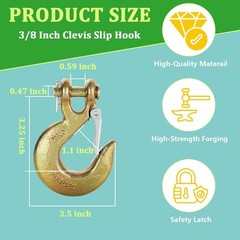 3/8″ Heavy Duty Slip Hook, 4 PackGrade 70 Forged Steel Clevis Chain Hook with…