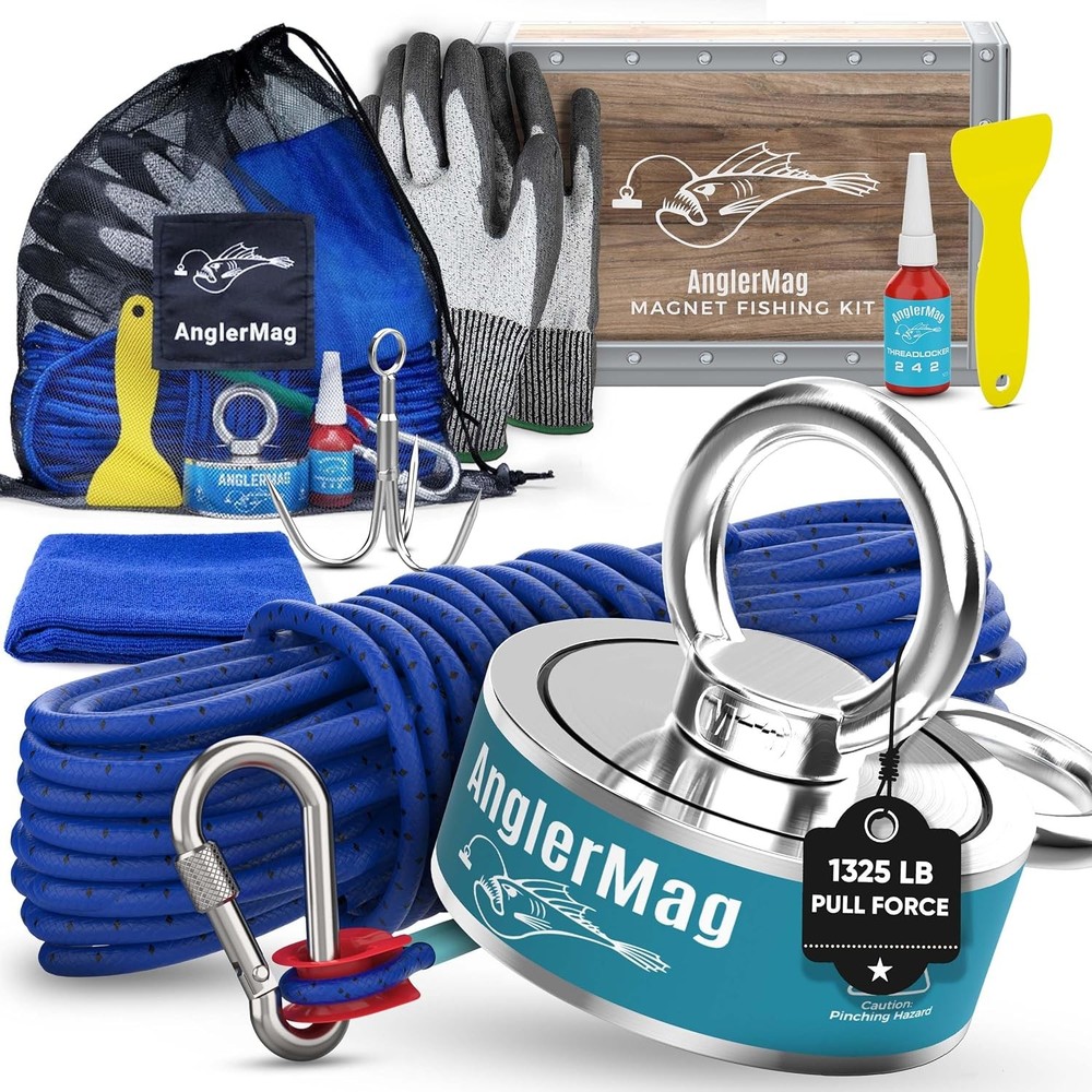 AnglerMag Magnet Fishing Kit, 1325 lbs Double Sided Magnetic Kit Blue