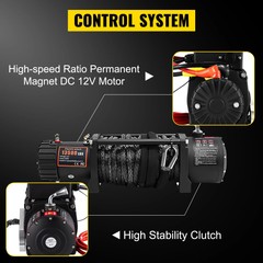 SIHAO 13500LBS 12V Electric Winch Synthetic Rope for 4×4 Truck ATV Off Road