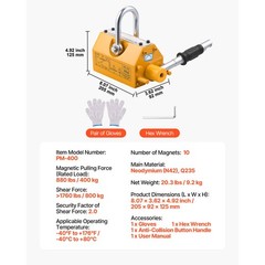 Uimoso Permanent Magnetic Lifter with 880 lbs Load Capacity, N42 Magnet