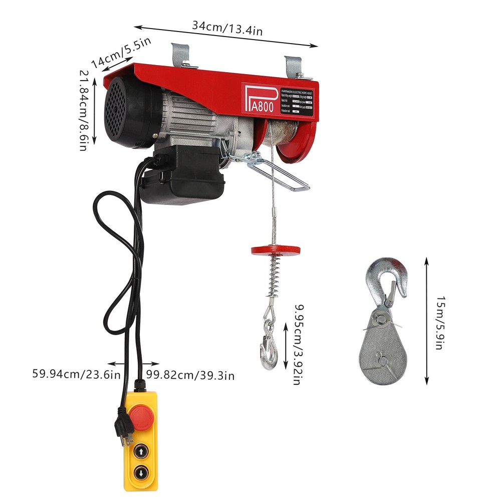 PA800 Electric Hoist 800kg/1763lb 110V Crane Winch Wired Remote Garage Lift