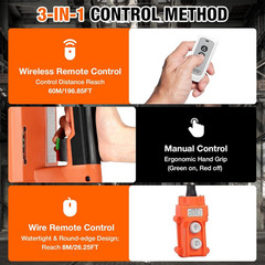 3 in 1 Electric Hoist Winch,2200 Lbs Manual/Wired/Wireless Remote Control,110/12
