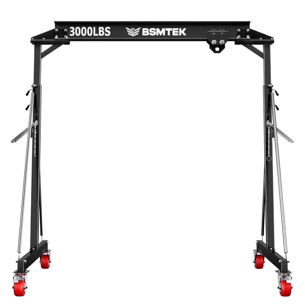 1.5 Ton Portable Gantry Crane, Adjustable Height & Width, Steel I-Beam, Black