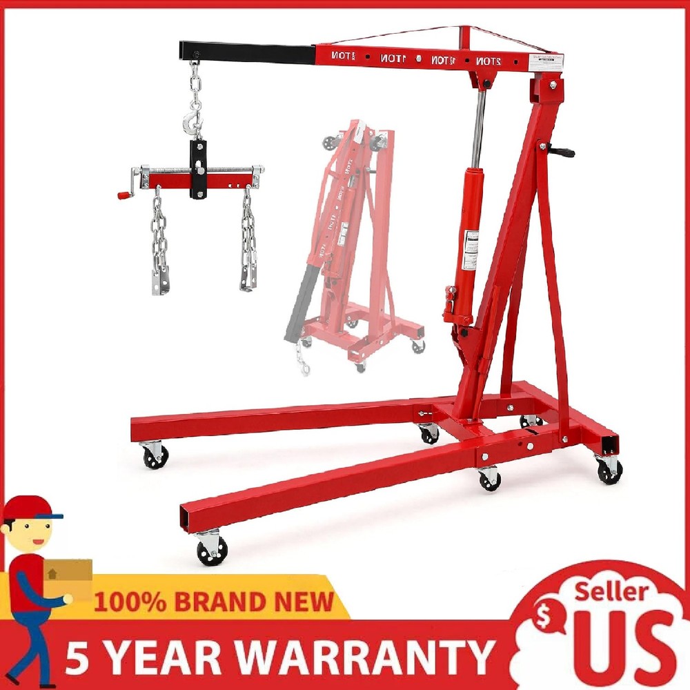 Engine Hoist with Lever, 2 Ton Folding Cherry Picker Shop Crane Hoist Lift ,Red