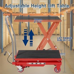 500LBS Hydraulic Lift Table Cart Single Scissor Lift Table w/ Wheels 28.7″