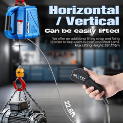 1,100Lb Electric Hoist with Wire Remote Control 16Ft/Min, 110/120 Volt 25Ft Port