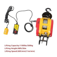 1100lbs 500kg 2in1 Portable Electric Hoist Winch Wire & Wireless Remote Control