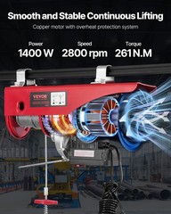 VEVOR Electric Hoist Crane Winch 2200 lbs 328 ft Wireless & 14 ft Wired Remote