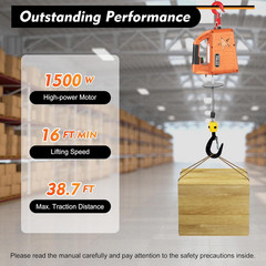 1500LBS, 3 in 1 Electric Cable Hoist 110V 25 FT Electric Hoist Crane W/Overload