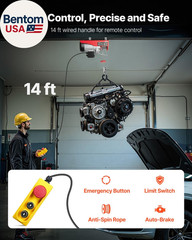 Electric Hoist with Remote Control, 1320LBS Electric Winch, 110V Electric Hoist