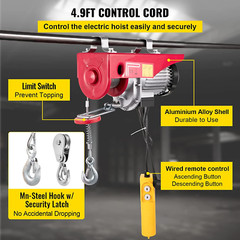 110V Electric Chain Hoist With Wireless Remote Control 1320LBS 600KG Overhead Ga