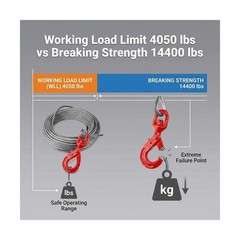 QWORK 3/8″ x 100′ Steel Core Winch Cable with Hook – 4050 lbs WLL for Tow