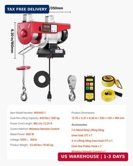 VEVOR Electric Hoist with Wireless Remote Control, 110v 440lbs Electric Hoist wi