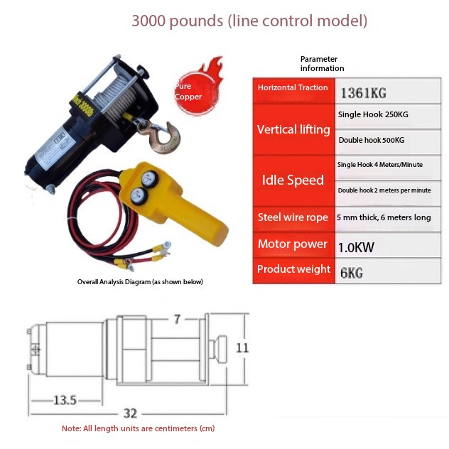 3500 Lbs/4000 Lbs/4500 Lbs Vehicle-Mounted Mini Crane Electric Winch 12V/24V