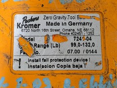 Packers Kromer 7241-4 Zero Gravity Tool Balancer 99-132 lbs NEEDS NEW CABLE