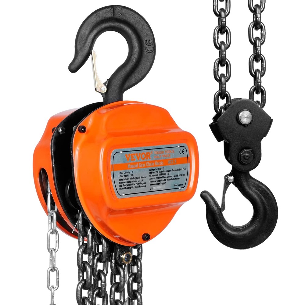 VEVOR Hand Chain Hoist, 2 Ton 4400 lbs Capacity 10 FT 2 ton 10ft G80, Orange