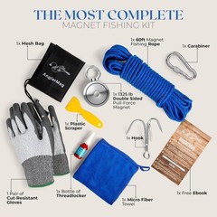AnglerMag Magnet Fishing Kit, 1325 lbs Double Sided Magnetic Kit Blue