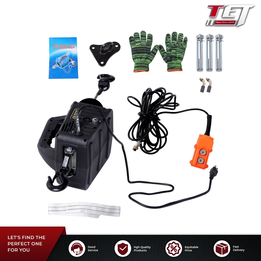 2-in-1 Electric Hoist Winch, 1100 lbs Lift Capacity, 1500W Portable Power Winch