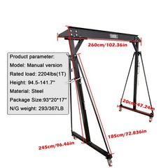 Movably Gantry Cranes 2204lbs Capacity 2.4-3.6m Height Steel Manual