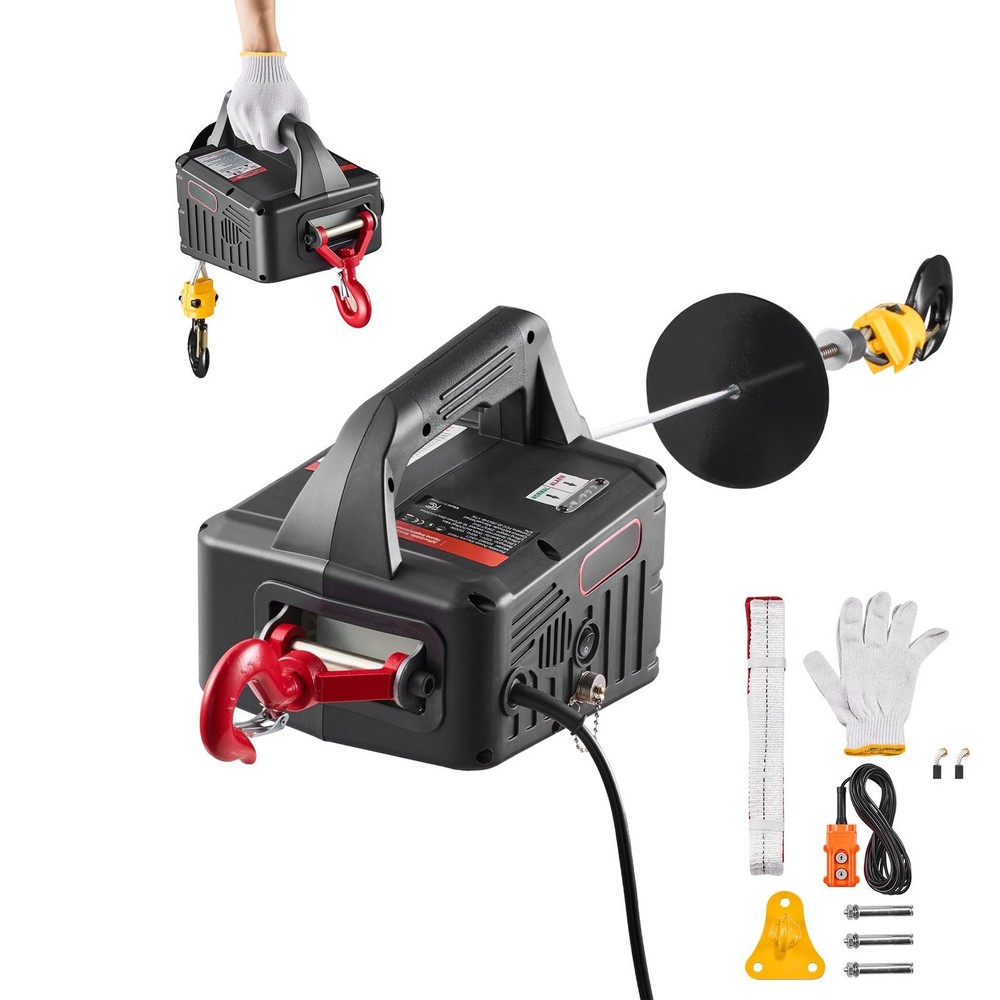 2-in-1 Electric Winch 1100lb Cap 1500W 25ft Lift Height