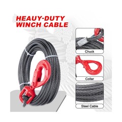 Heavy-Duty Winch Cable, 3/8″ × 100′ Steel Cable with Self-Locking Swivel Ho