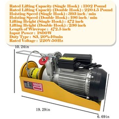 220V 1000KG Small Wire Rope Winch Multi-Functional Electric Hoist 1.8KW