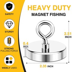 DIYMAG Super Strong Neodymium Fishing Magnets, 60mm(2.36 inches), Single Hole