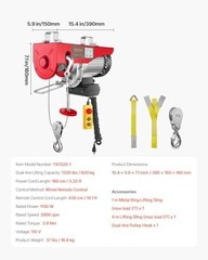 Electric Hoist with Remote Control, 1320LBS Electric Winch, 110V Electric Hoist