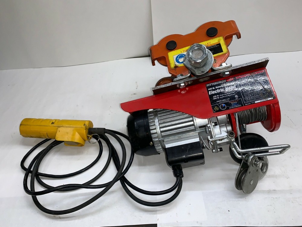 PITTSBURGH AUTOMOTIVE, ELECTRIC HOIST, 62767, 440 LB, W/ PUSH TROLLEY, 1 TON