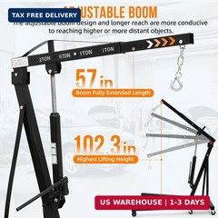 Hydraulic Engine Hoist 2 Ton, Cherry Picker Shop Crane with 6 Casters and Telesc