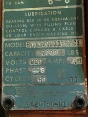 Yale Load King Electric 1 Ton Hoist 220 Volts 7.6 Amps 60 Cycle
