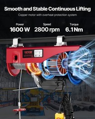 VEVOR Electric Hoist 2200lbs Crane Winch with Wired Remote Control 1600W 110V