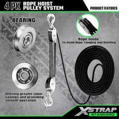 Heavy-Duty 2,000 LB Breaking Strength Hoist – 50 FT Pulley System for Lifting