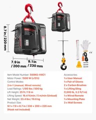 VEVOR 2-in-1 Electric Hoist Winch 1100 lbs Manual Wired Remote Control