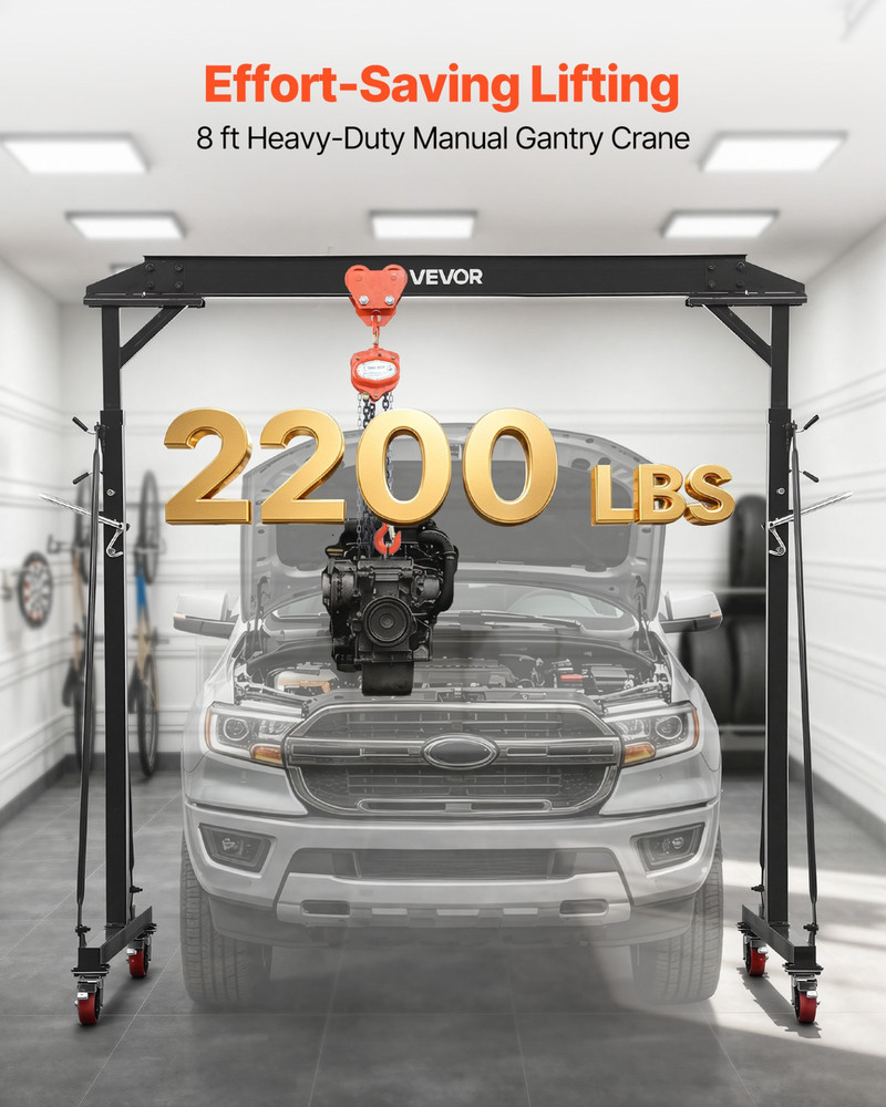 Adjustable Gantry Crane 2200lb Portable Shop Hoist w/ Trolley Lift