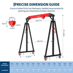 2 Ton 4400 LBS Capacity,Adjustable Gantry Crane Height Adjustable 97″ to 141″ US