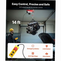 1320lb Hoist, 40ft Lift, Steel Wire, Wired Remote