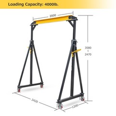 2 T Gantry Crane, 4000 LB Loading Capacity, Portable Shop Lift Hoist Adjustable