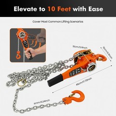 Hoist Come Along Puller Ratchet Type Lever Block Chain 10FT Lifting 0.75T/1650Lb
