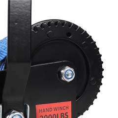 2000LBS Hand Winch with 26FT Blue Strap, Black, Two-Way Ratchet