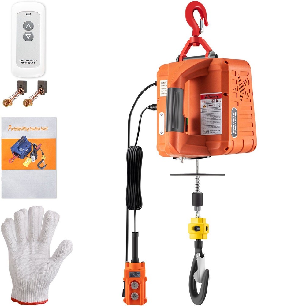 1100lb 1500W 25ft Electric Hoist & Winch with Remote & Protection