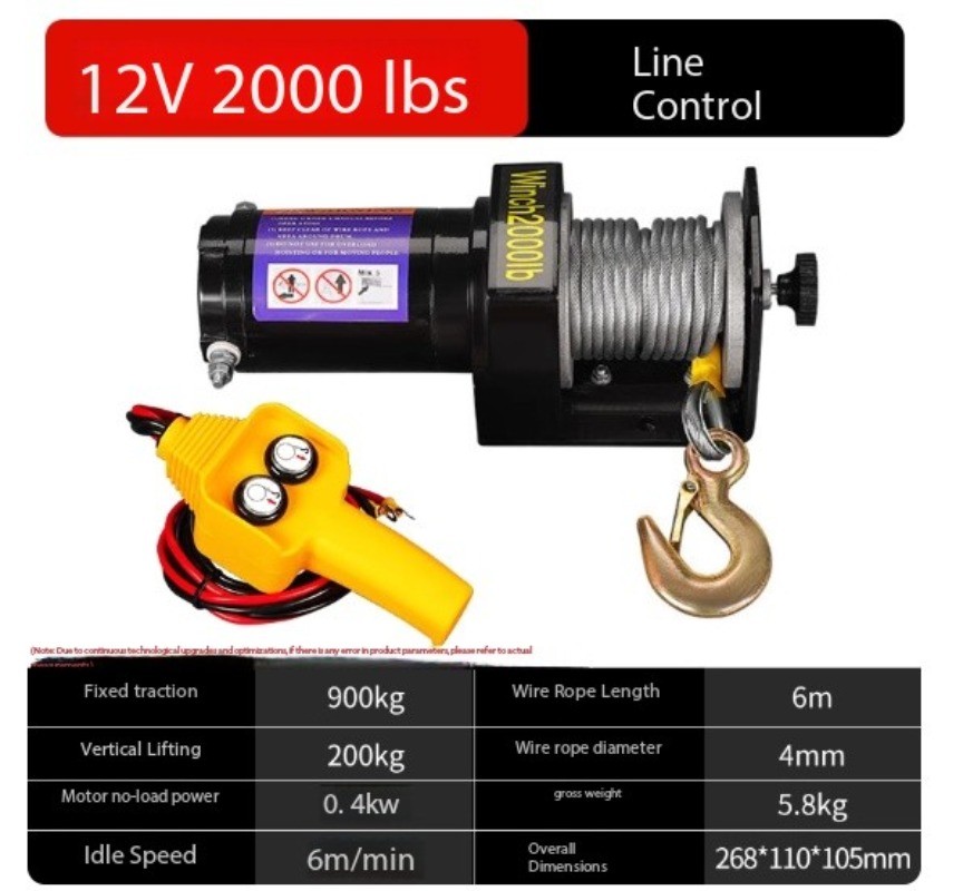 12V/24V Electric Winch Portable Off-Road Self-Rescue Hoist for Vehicles