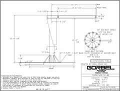 GORBEL FOUNDATIONLESS FREESTANDING JIB CRANE – 1 TON CAP. SPAN 10 FT HUB 10 FT