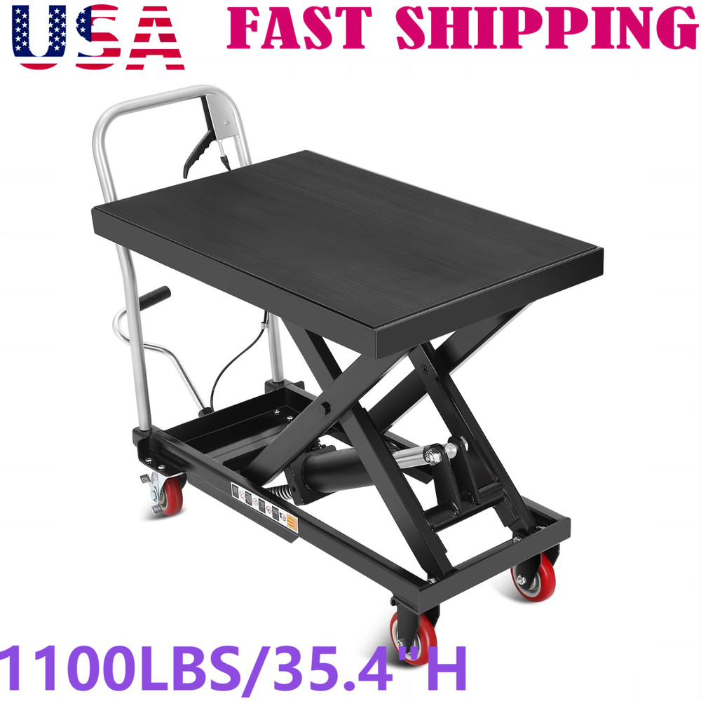Hydraulic Lift Table Cart Single Scissor 11-35″ Lifting Height 1100 lbs Non-Slip