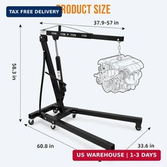 Hydraulic Engine Hoist 2 Ton, Cherry Picker Shop Crane with 6 Casters and Telesc