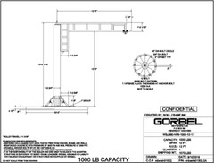 GORBEL FOUNDATIONLESS WORK STATION JIB CRANE – 1/2 TON CAP. SPAN 12 FT HUB 12 FT