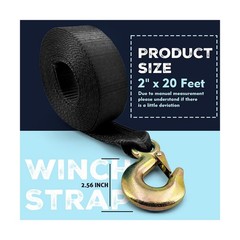 Boat Trailer Winch Strap with Safety Hook & Protective Work Gloves, 2″ x 20ft…