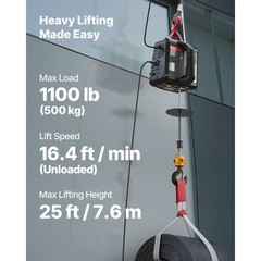 2-1 1100lb Electric Hoist 25ft Lift Wired Remote for Garage
